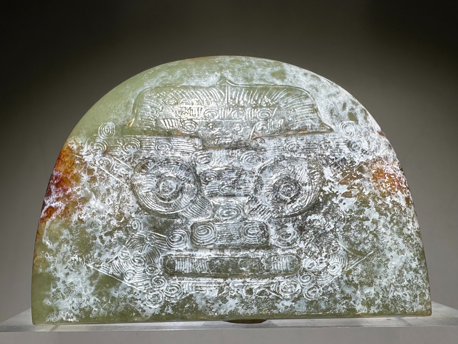 Rare “Liang Zhu” Culture Old Jade Carved God Person Animal Face Pendant L 6.4 cm