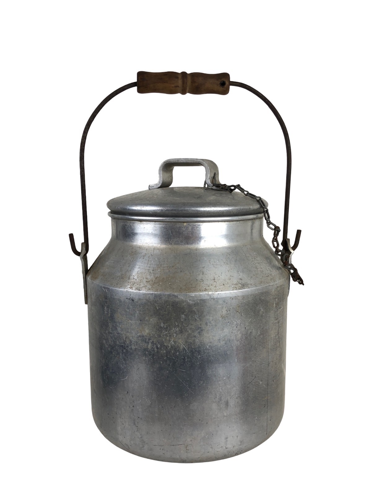 USN Nicro Aluminum Cream Pail Wooden Handle WWII Era Bucket 12 x 8 x 8″