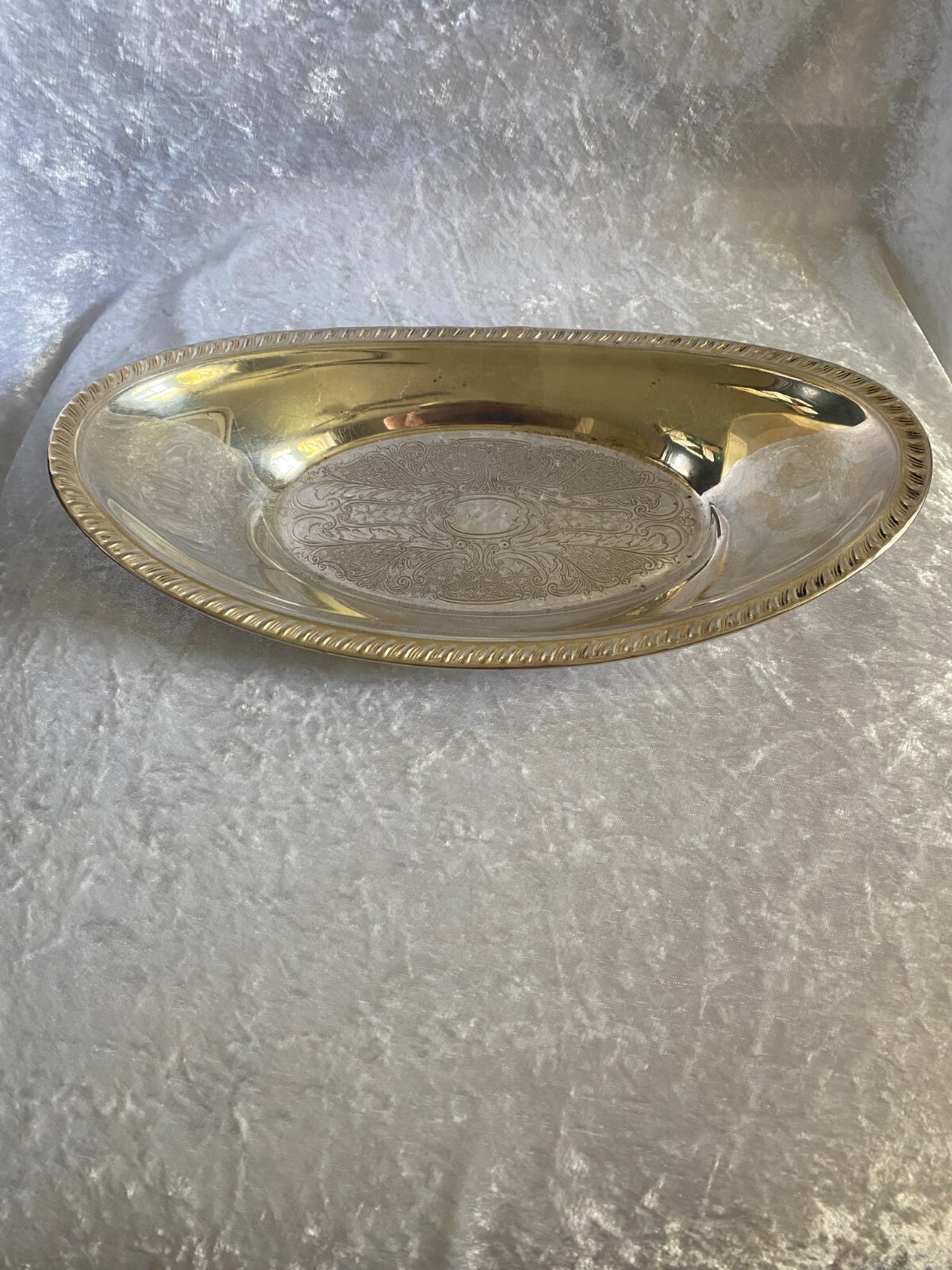 Crosby Silver Plated Oval Bread Tray Etched Pattern 12 1/2″