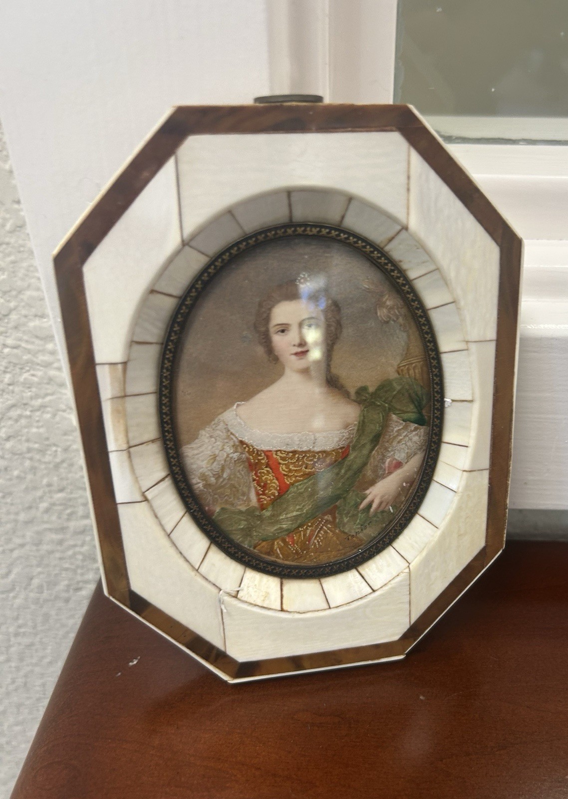Antique Victorian Era 1800’s Octagonal Framed Royal Lady Mini Portrait