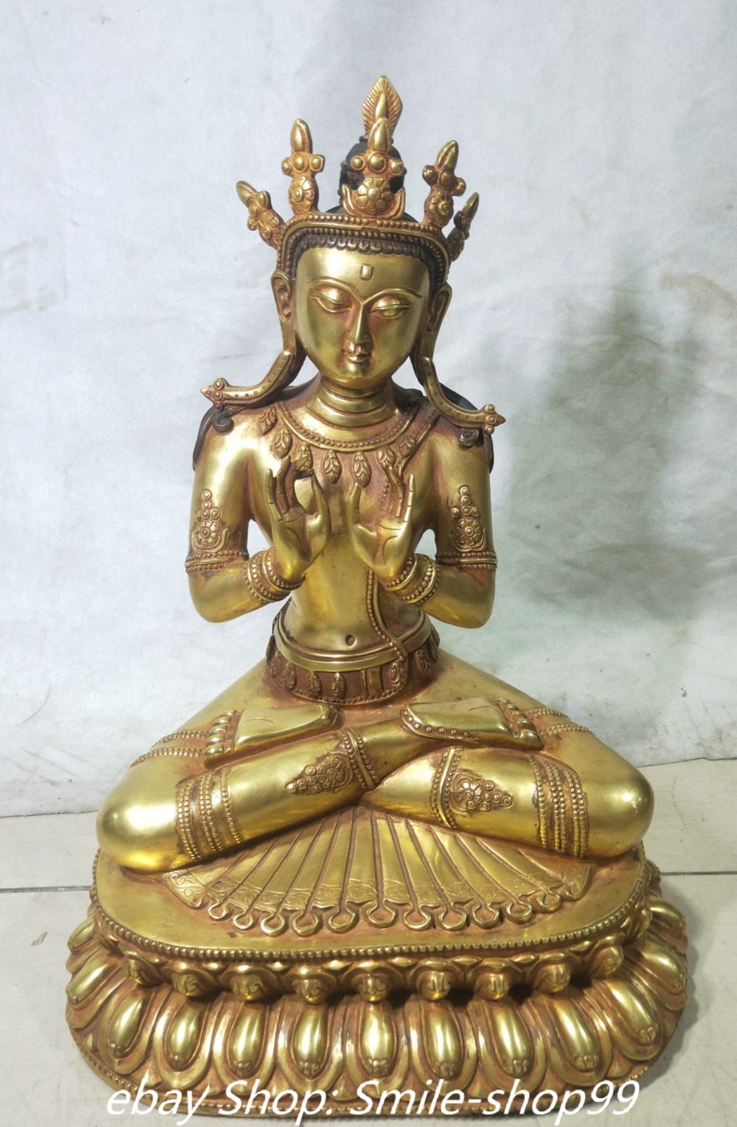 20″ DaMing Yongle Purple Bronze 24 K Gold Gilt White Tara Guanyin Buddha Statue