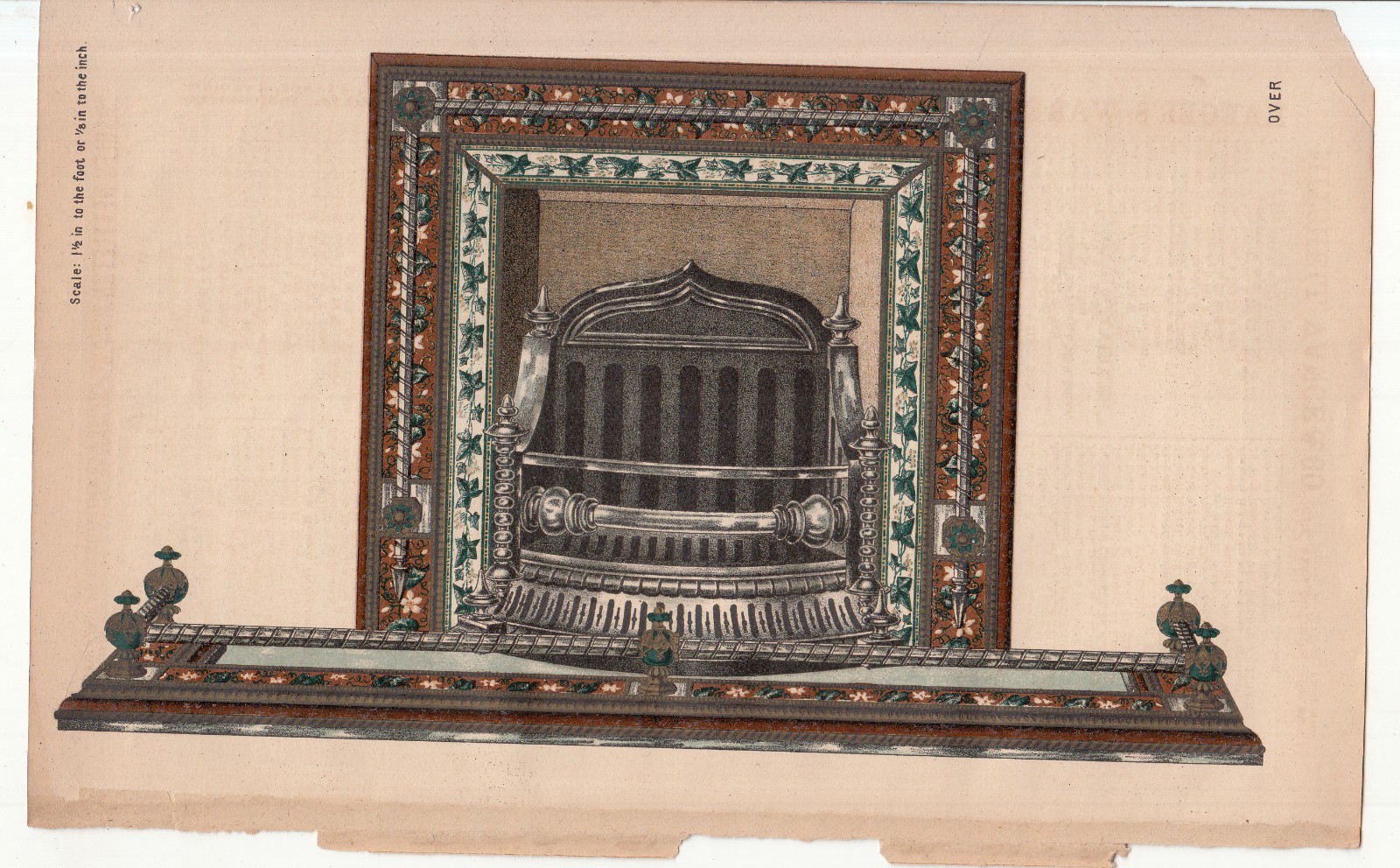 Vintage European Architecture Fireplace Grate & Floral Surround Illustration