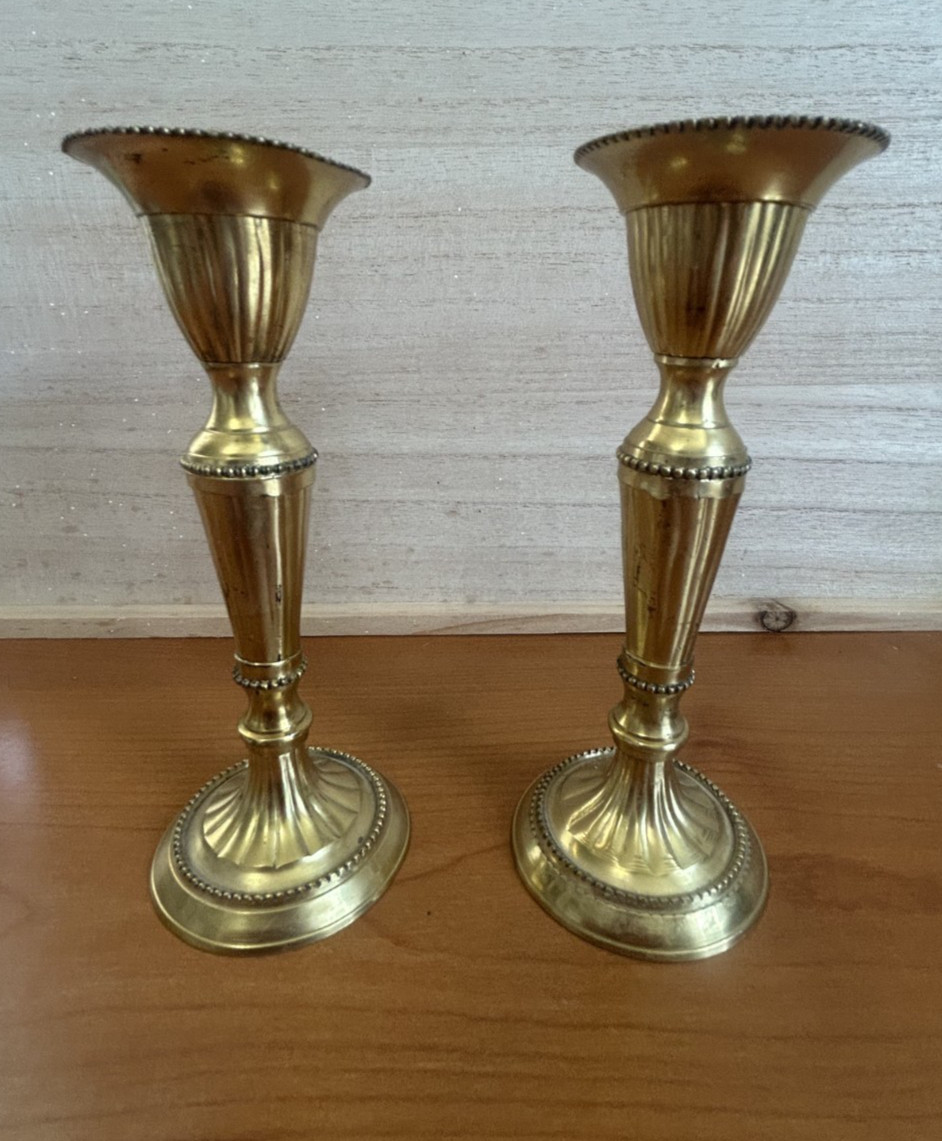 1 Pair of Vintage 6″ India Brass Candle Stick Holders Primitave Rustic Decor