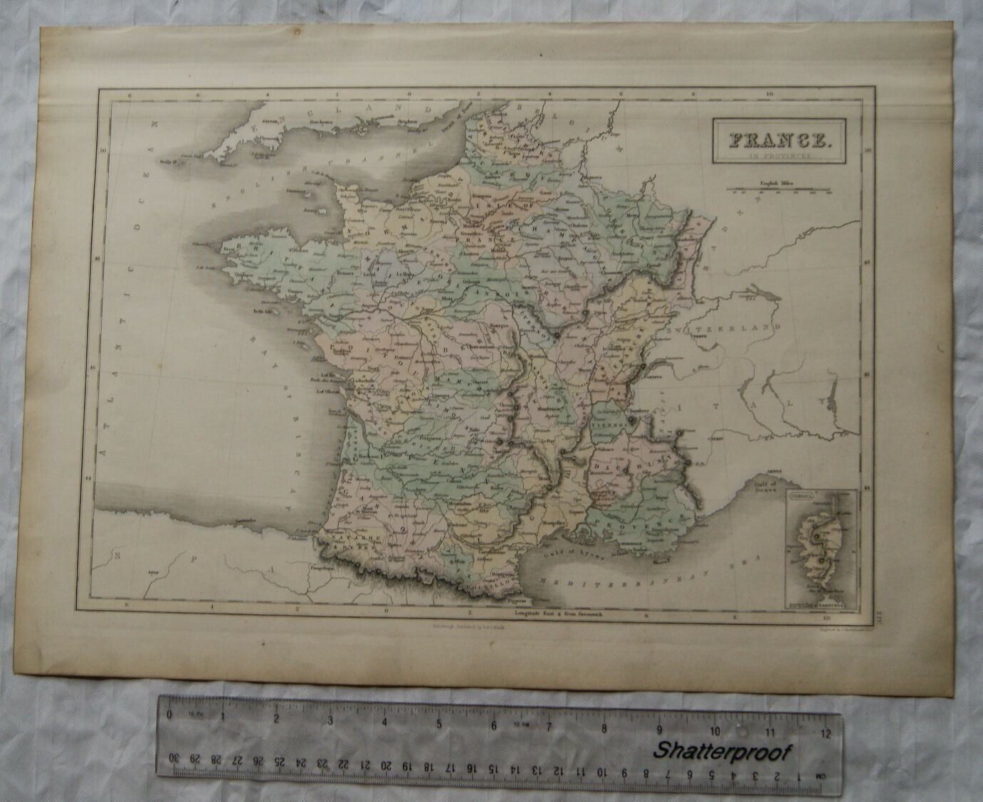 1850 Black’s steel engraved map France in Provinces