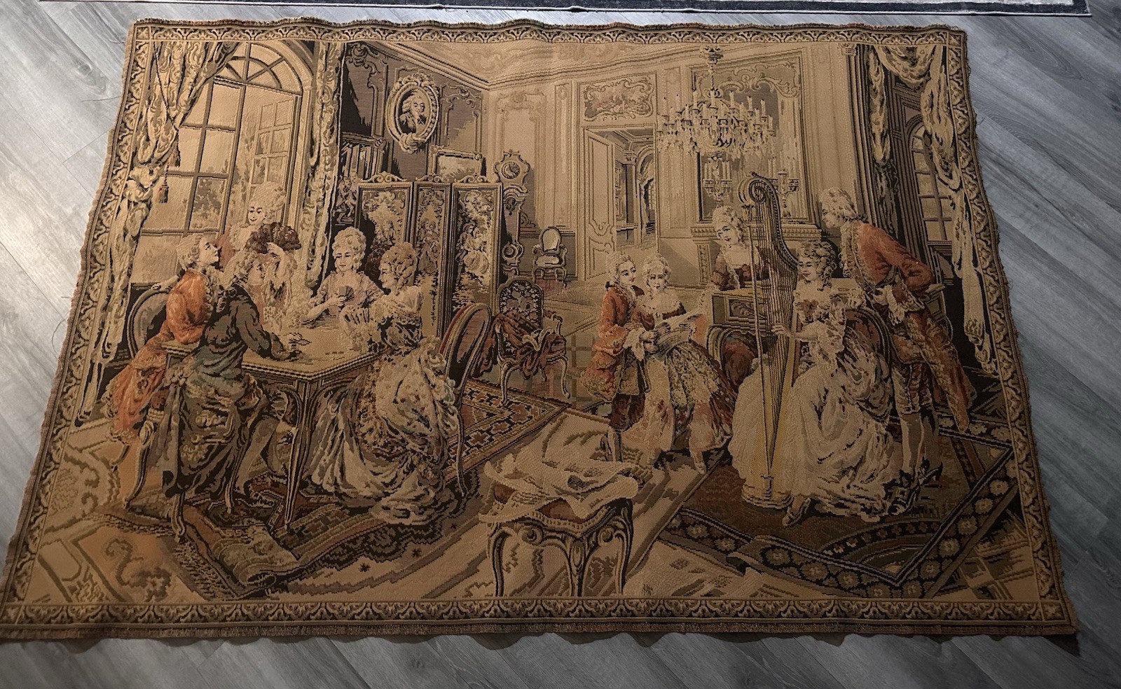 Tapestry Louis XVI Style Machine Woven, 20th C., Vintage / Antique, Parlor Scene