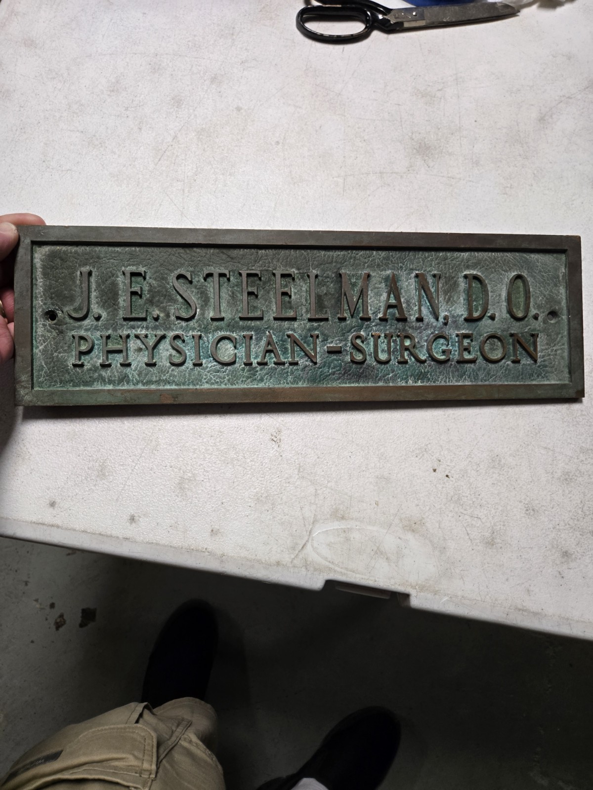 Old Antique Bronze Brass Plaque Dr Steelman Physician Surgeon Advertising Sign