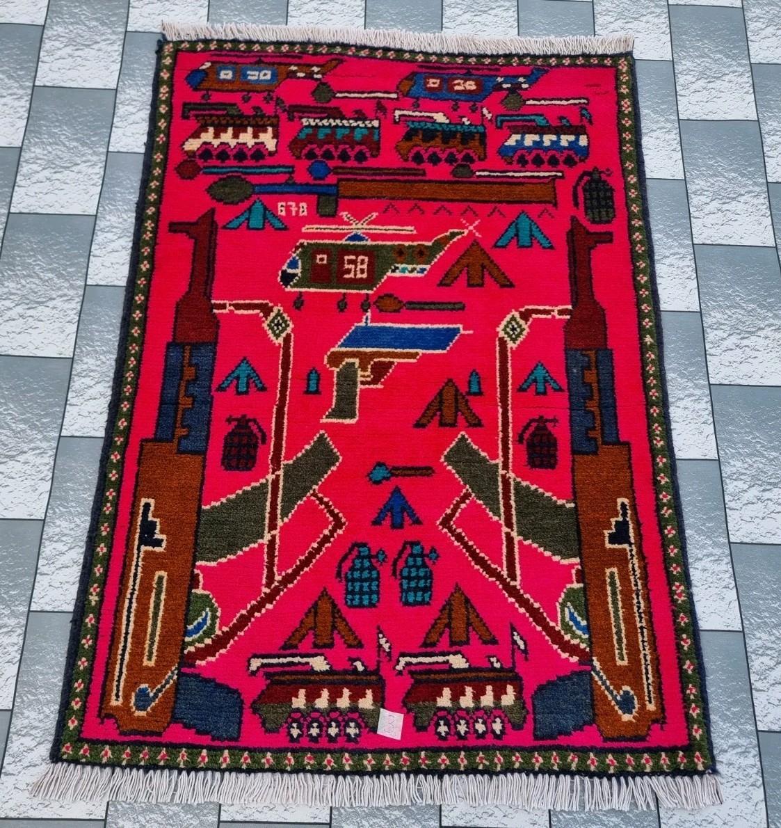 Style Ak 47 Handmade Vintage Afghan War Rug Knotted Rug Home decor Rug
