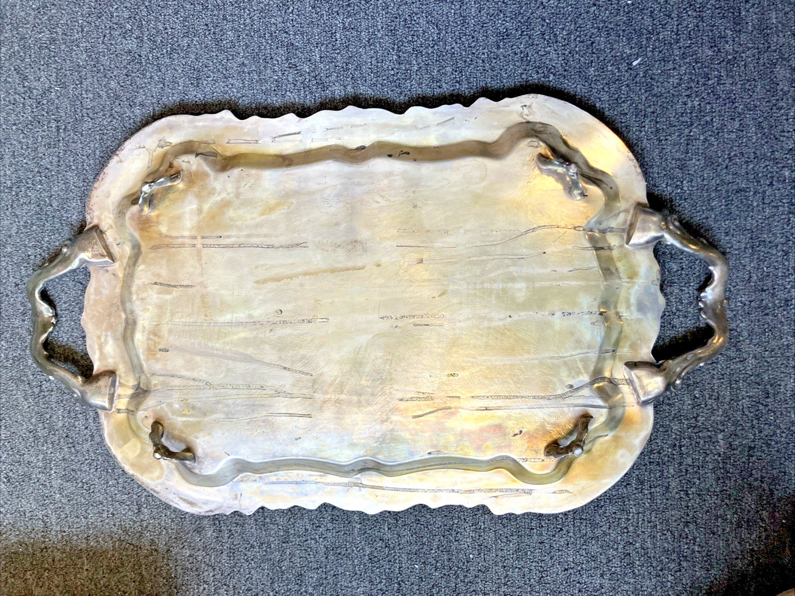 Serving Tray Silverplated with Handles & Footed Heavy Tray 25 x14x 2 3/8 inches