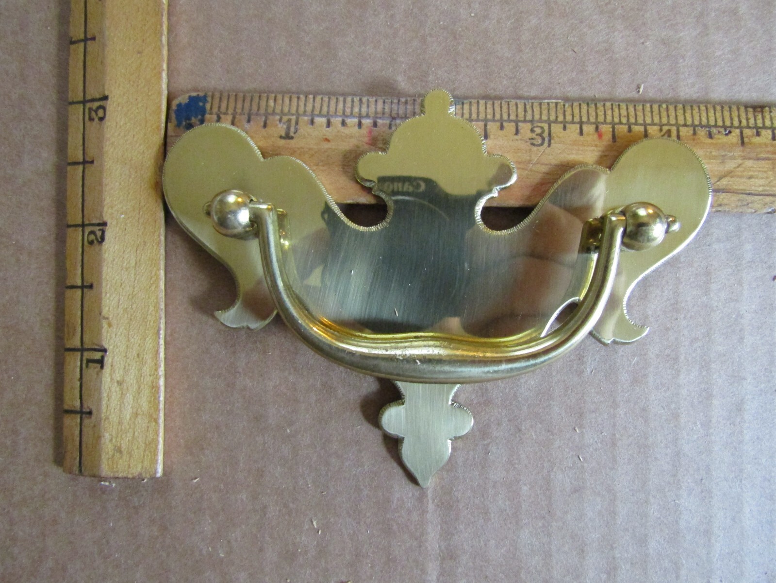 NOS Chippendale Polished Brass Bat Wing Drawer Bail Pull Handle ~ 4 1/8 x 3 1/8″