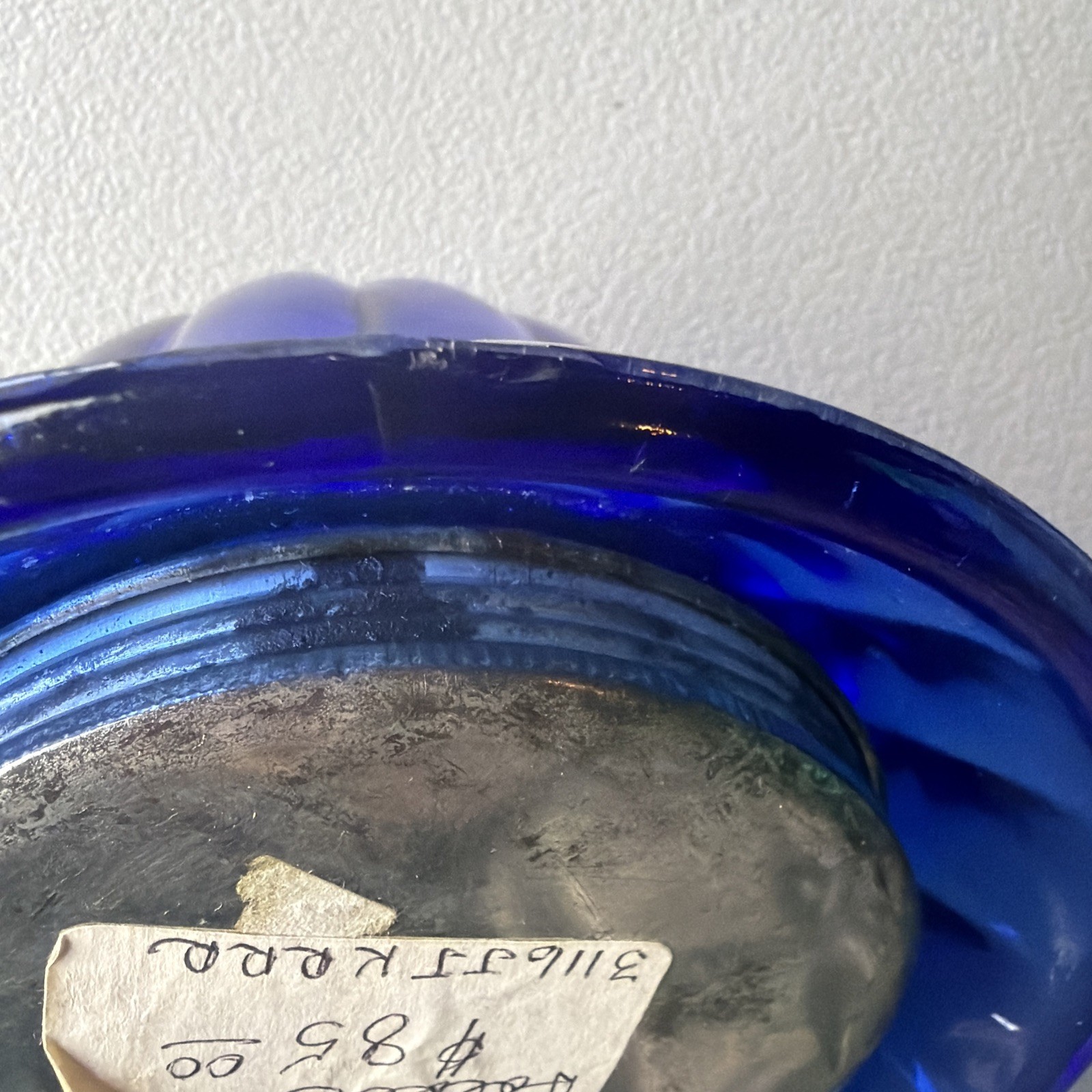 Antique Cobalt Blue Glass Beehive String Twine Thread Holder Dispenser VTG AS IS