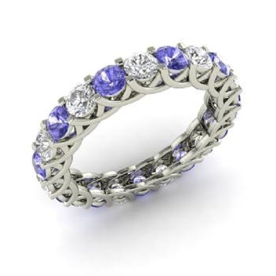 2.64 Ct Natural Tanzanite Diamond Engagement Wedding Ring 14K White Gold Size 5