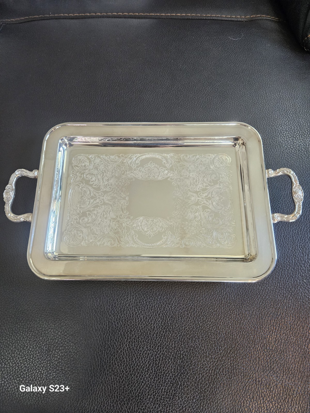 Vtg.Leonard Silverplate Serving Tray Footed Etched Ornate Legs 17″ x 9.75″ EUC