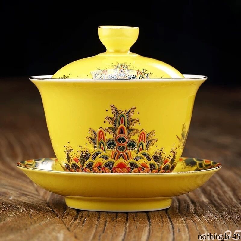 200ml Chinese Ancient Porcelain Bay Peach Patterned Lid Bowl Tea Cup Tea Set