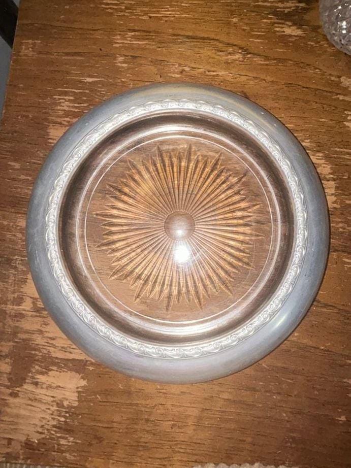 Vintage Frank M. Whiting Sterling Silver Rimmed Large Glass Starburst Pattern