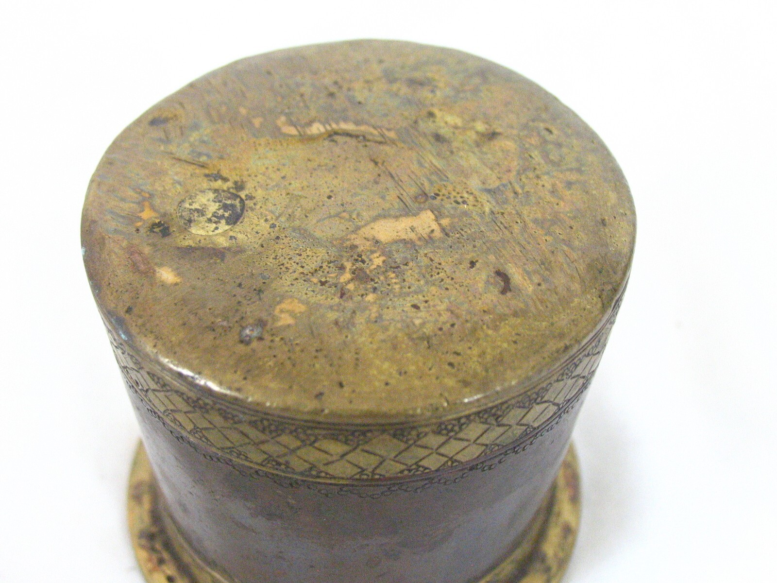 Antique Old Heavy Brass Casted Solid Checks Design Holy Water Pot