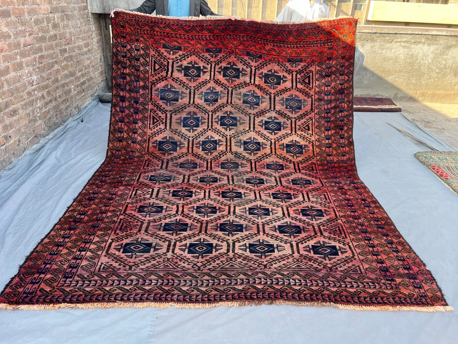 7’5 x 9’8 ft Antique Afghan Baluchi Rug, Hand Knotted, Low Pile, Rare Faded Rug