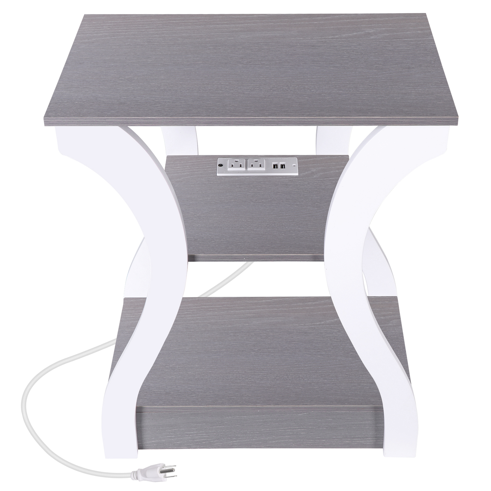 End Tables with Charging Station Side Table with USB Ports & Outlets Grey+White