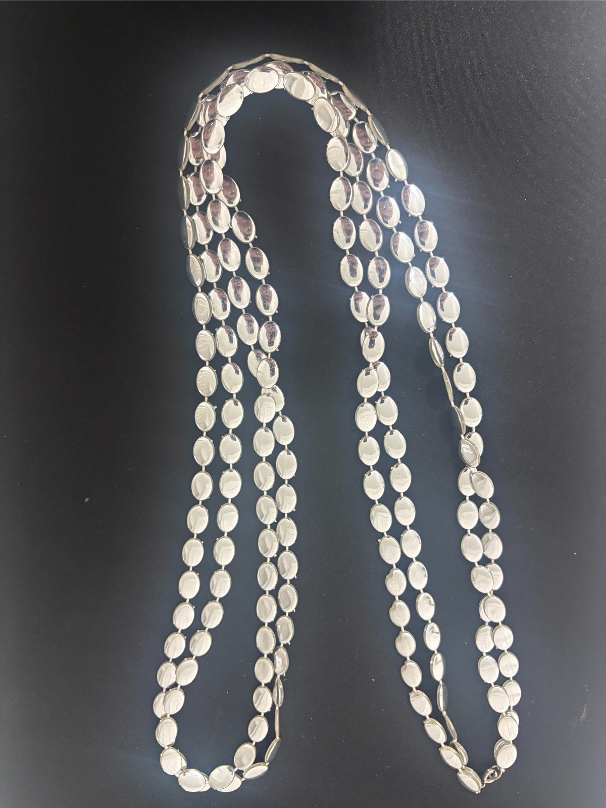 Long Silver Tone Oval Link Chain Necklace Rope Length Minimalist Modern Sleek
