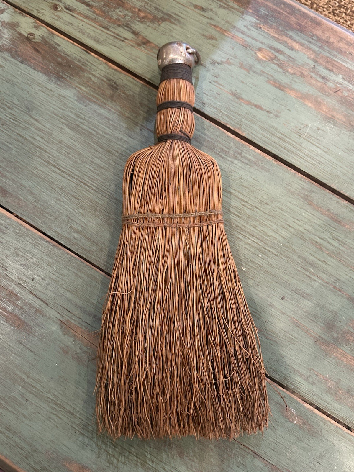 Primitive 10″ Whisk Broom Wire Wrap Handle Straw Hand Broom