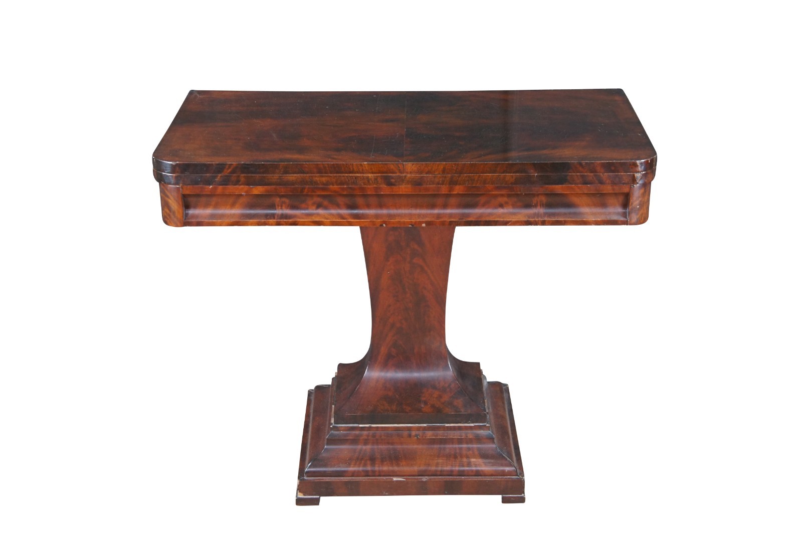 Antique 19th Century American Empire Crotch Mahogany Game Card Console Table