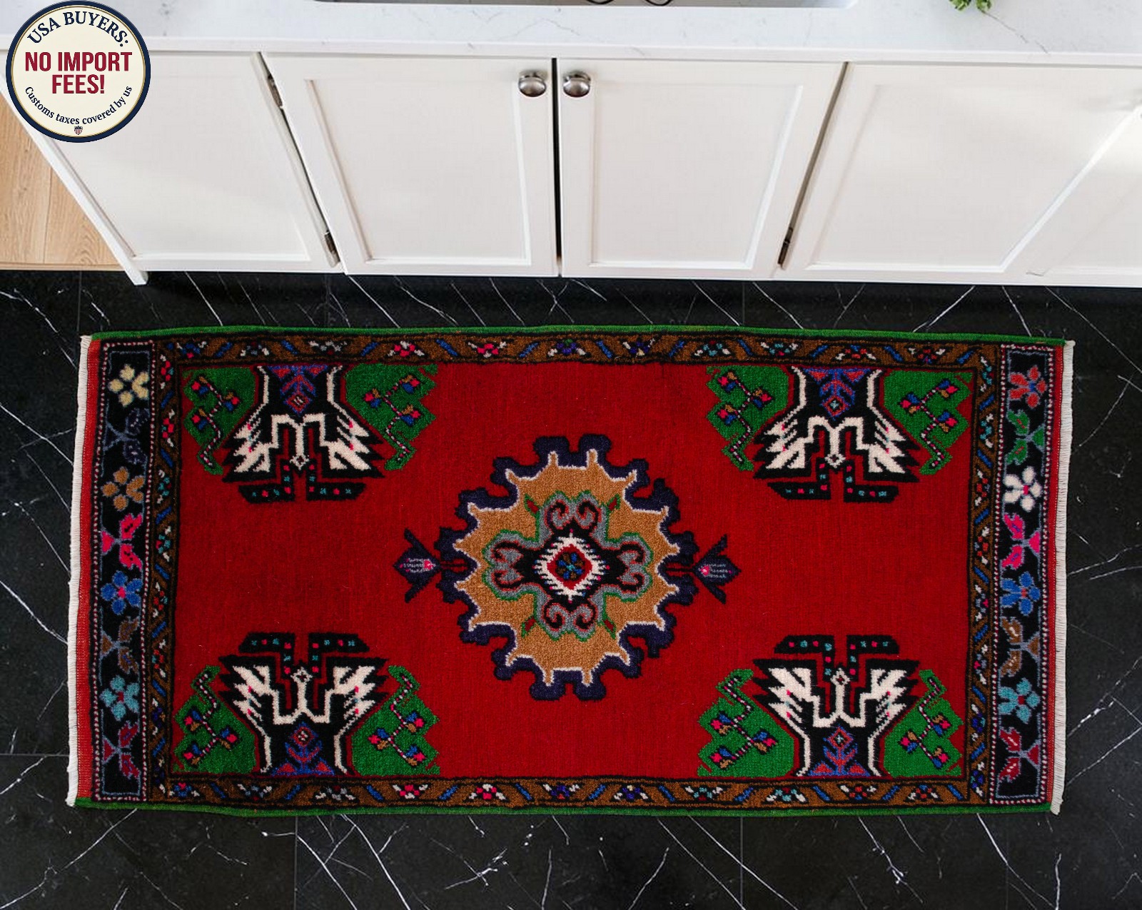 2×4 ft Vintage Turkish Rug Handmade Small Rug, Bath – Kitchen Rug, Wool Doormat
