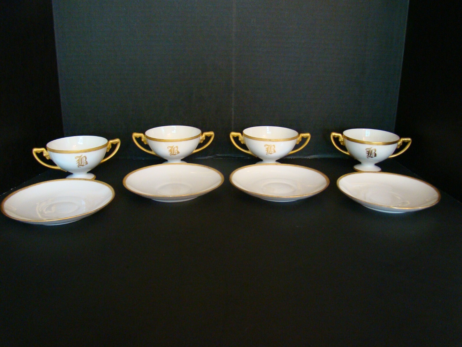 4 Hand Painted Rosenthal Consomme Cups/Saucers ca. 1914-15 “B” Monogram