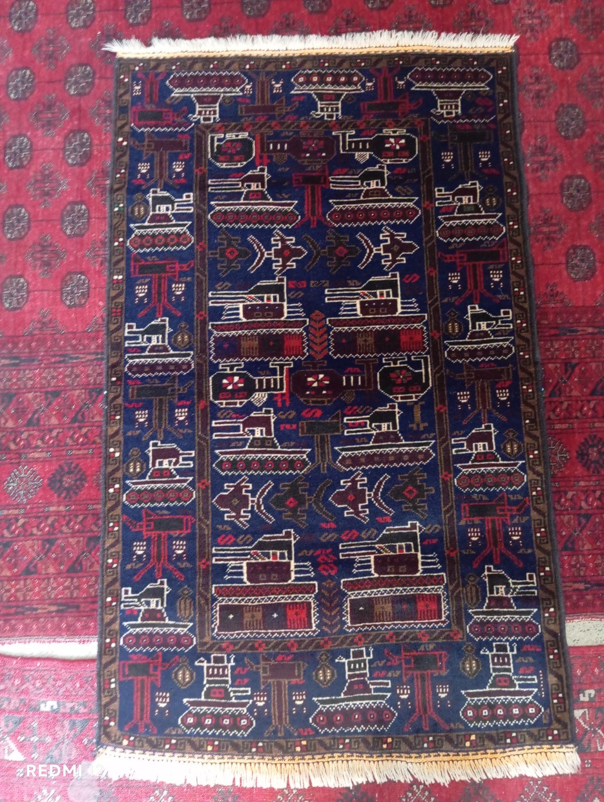 Authentic Afghan War Rug 3×5 ft Handmade Mosque Pictorial Landscape Wool