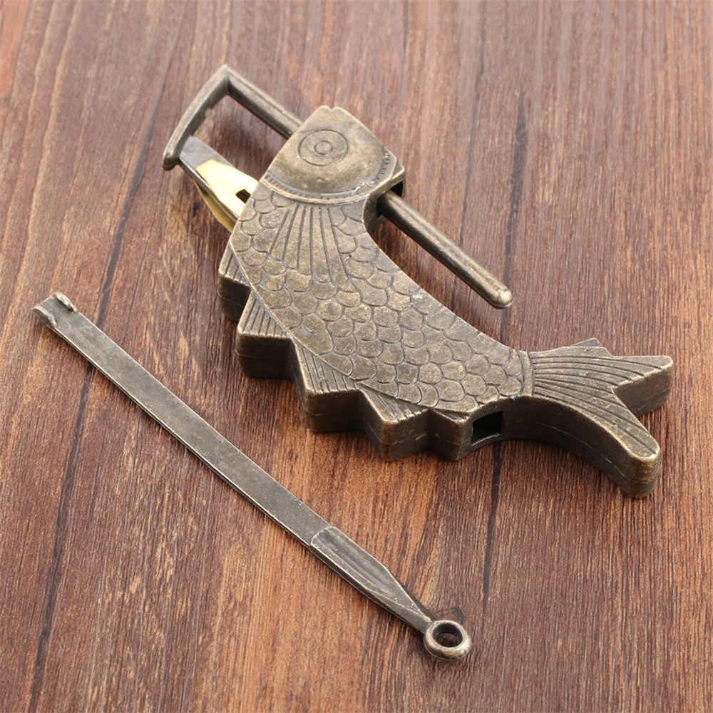 117*15*56mm Fish Shape Padlock Lock Retro Cabinet Door Wood Jewelry Box Hardware