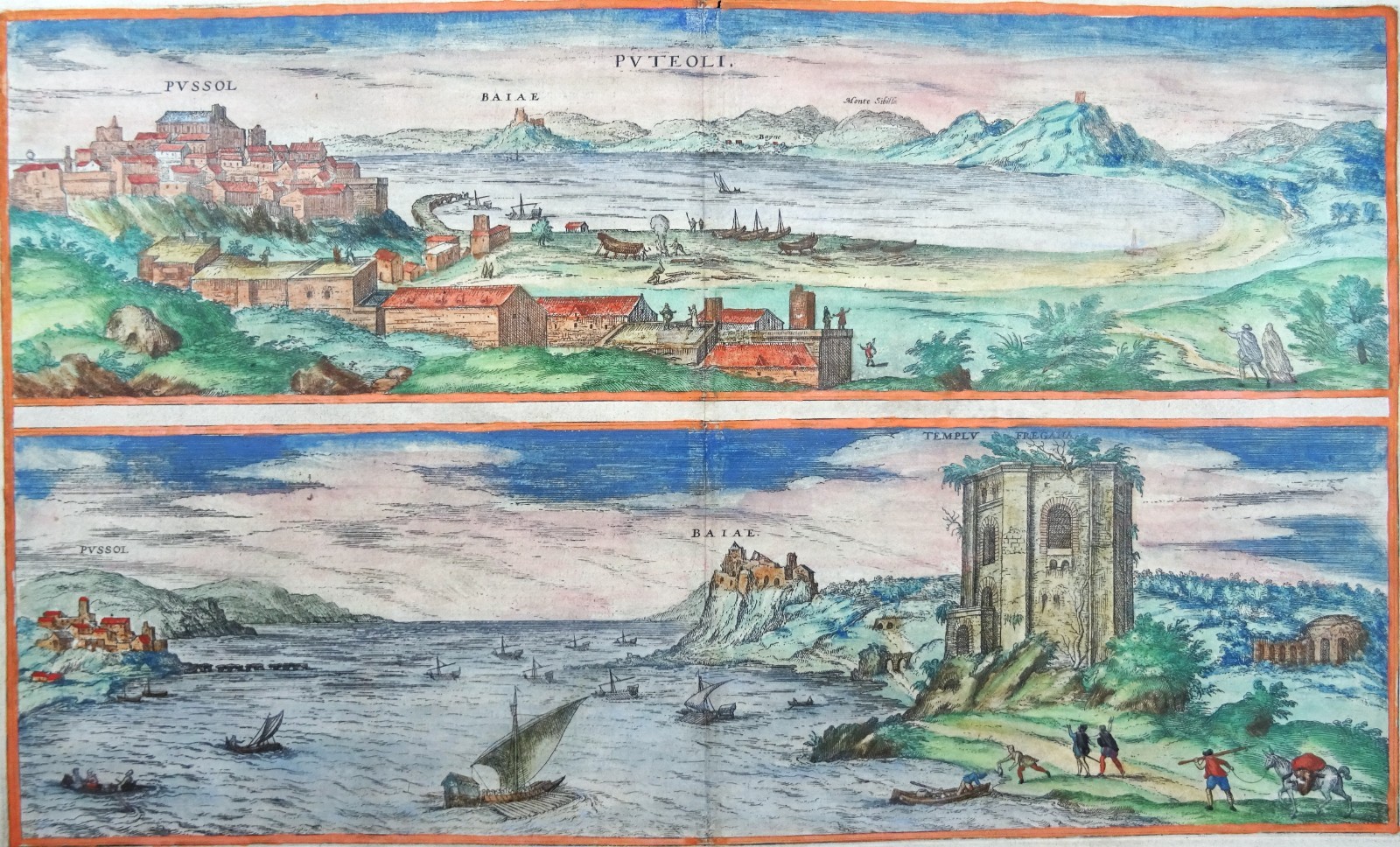 Italy, Naples, Pozzuoli, Baia, views Braun & Hogenberg, 1575, Puteoli / Bayaiae