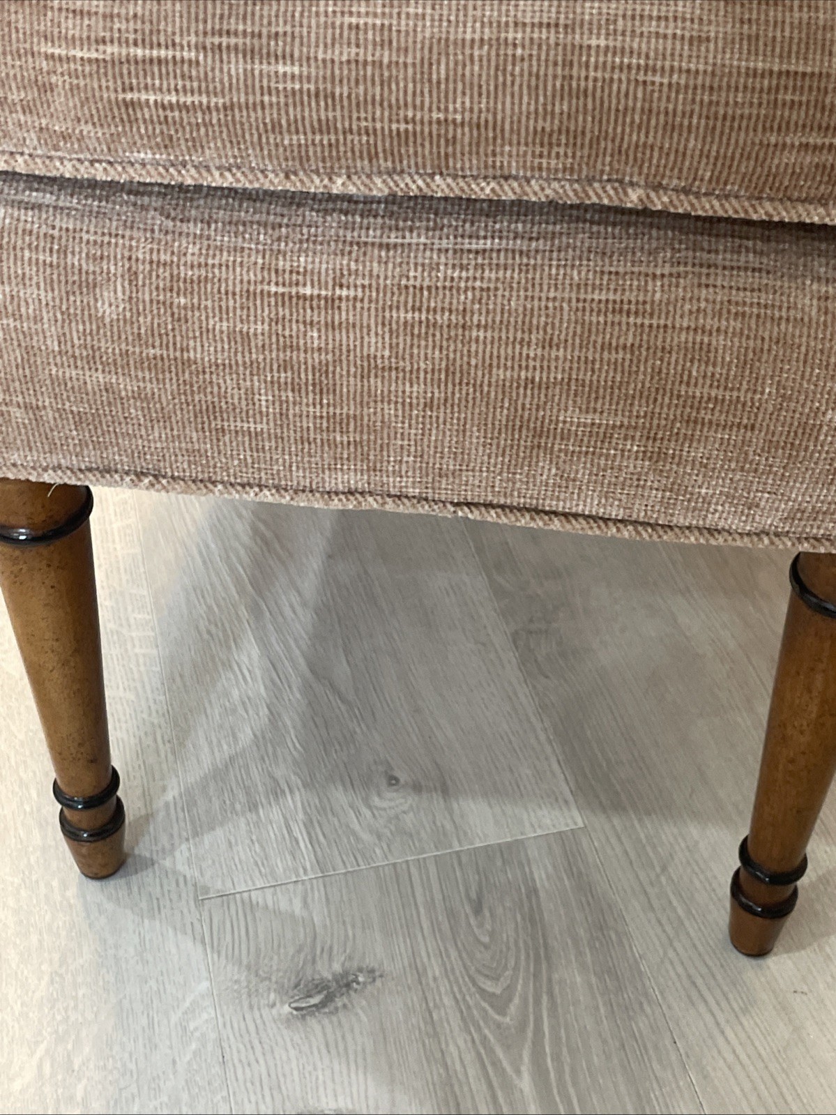 VTG Ethan Allen Style Bow Velvet Ottoman Turned Wood Leg Footstool Bench Rare