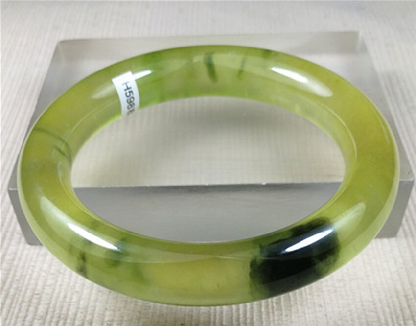 56.5MM Burma Natural Ice Green Yellow Jadeite Jade Bracelet Jadeite Bangle