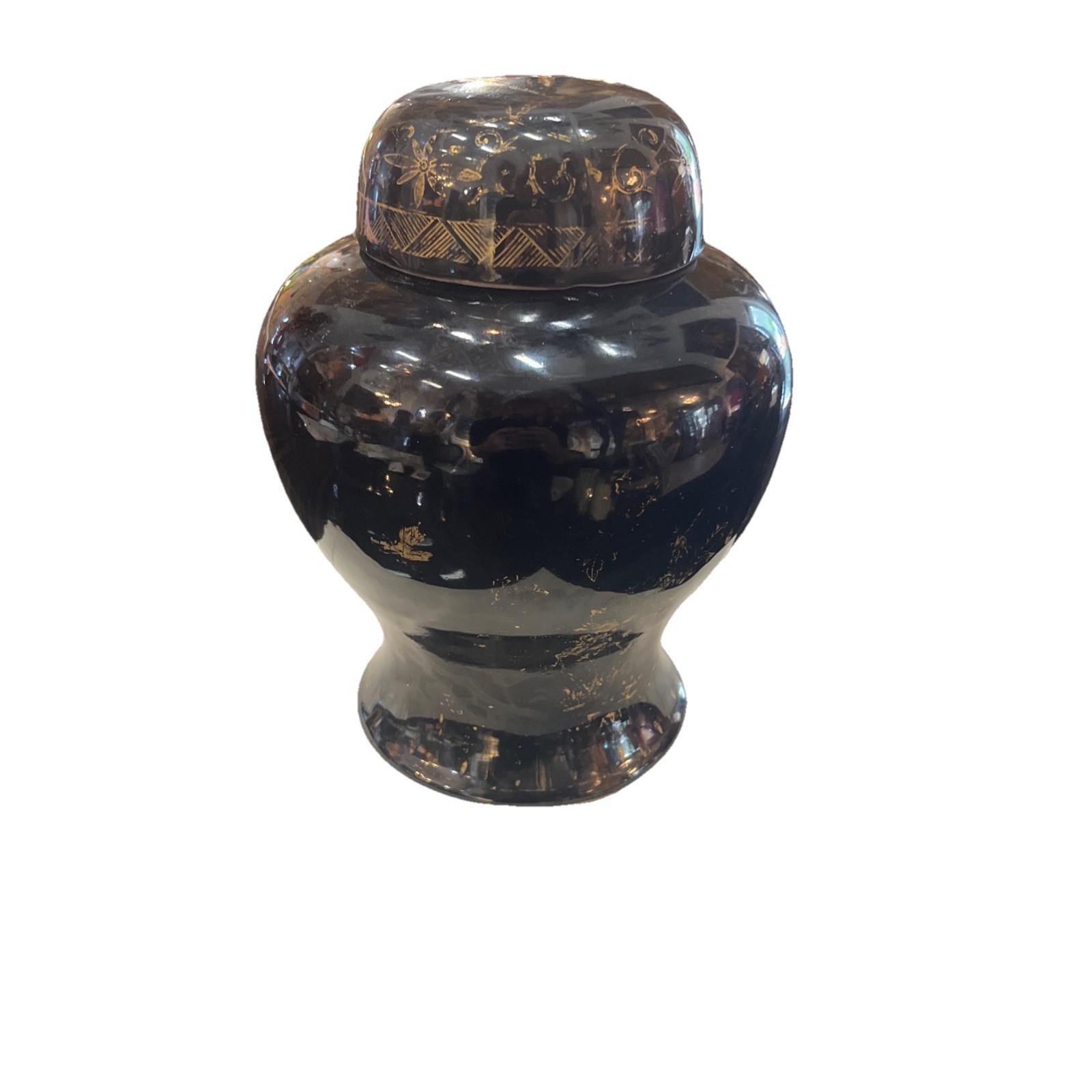 Antique Chinese Black Glazed Qing (1644–1911) Porcelain Ginger Jar Vase Vessel