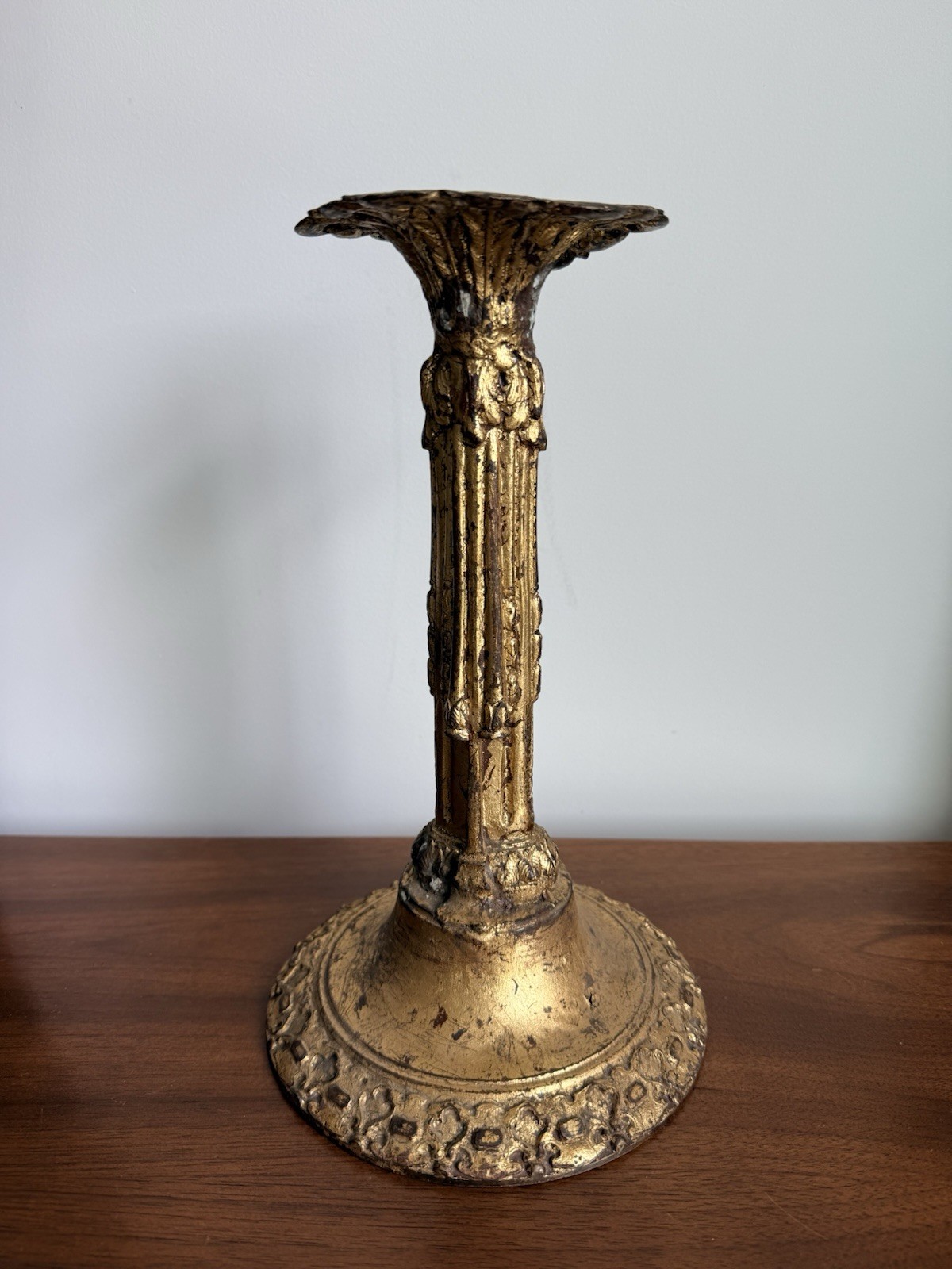 Antique French Empire Gilded Bronze Candlestick 12″ Tall Heavy 4lb Ornate Base
