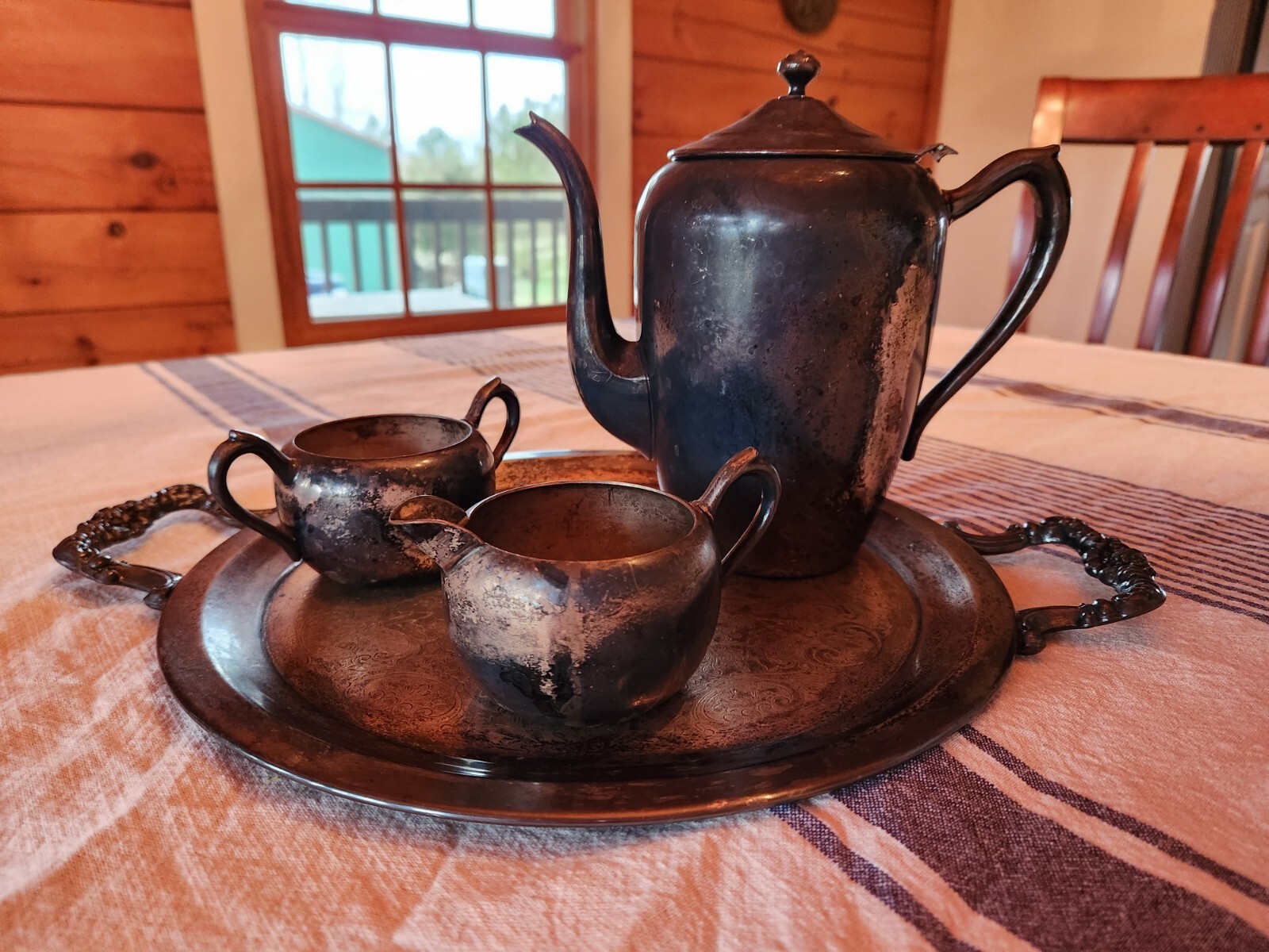 Vintage F.B. Rogers Silver Co 1883 Coffee Teapot Sugar and Creamer Set