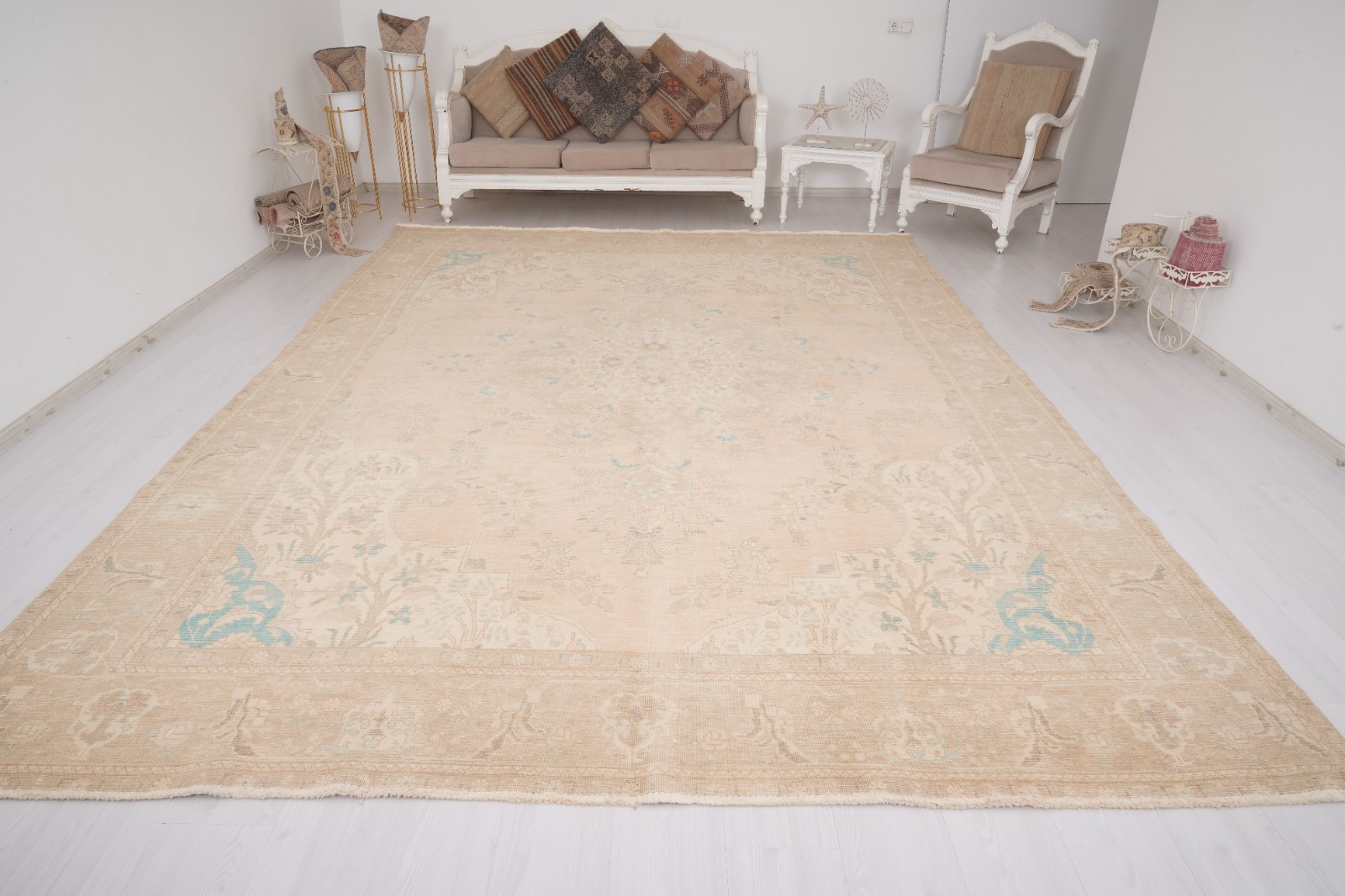 10×13 Turkish Antique Large Rug Handmade Oushak Vintage Oversize Carpet 105