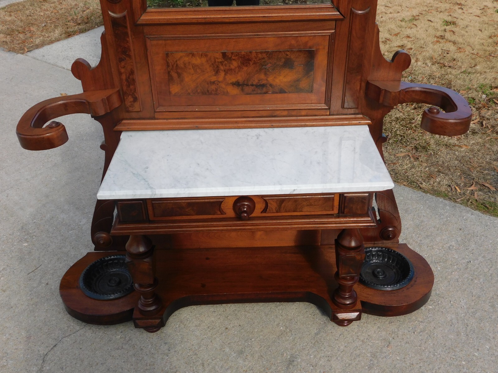 Marble Top Walnut Victorian Hall Tree/Etagere