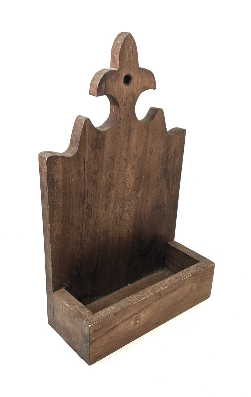 Vintage Antique Primitive Wood Carved Scroll Cut Candle Box Wall Pocket