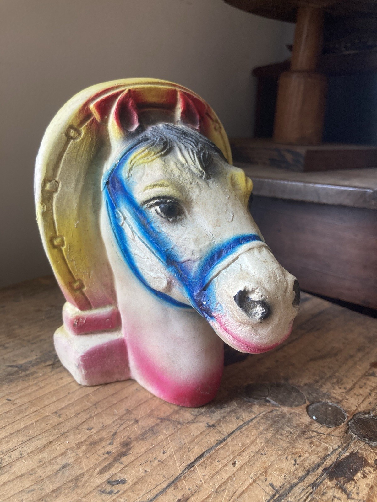 Antique Vintage Carnival Prize Chalkware horse figure hand painted old Paint
