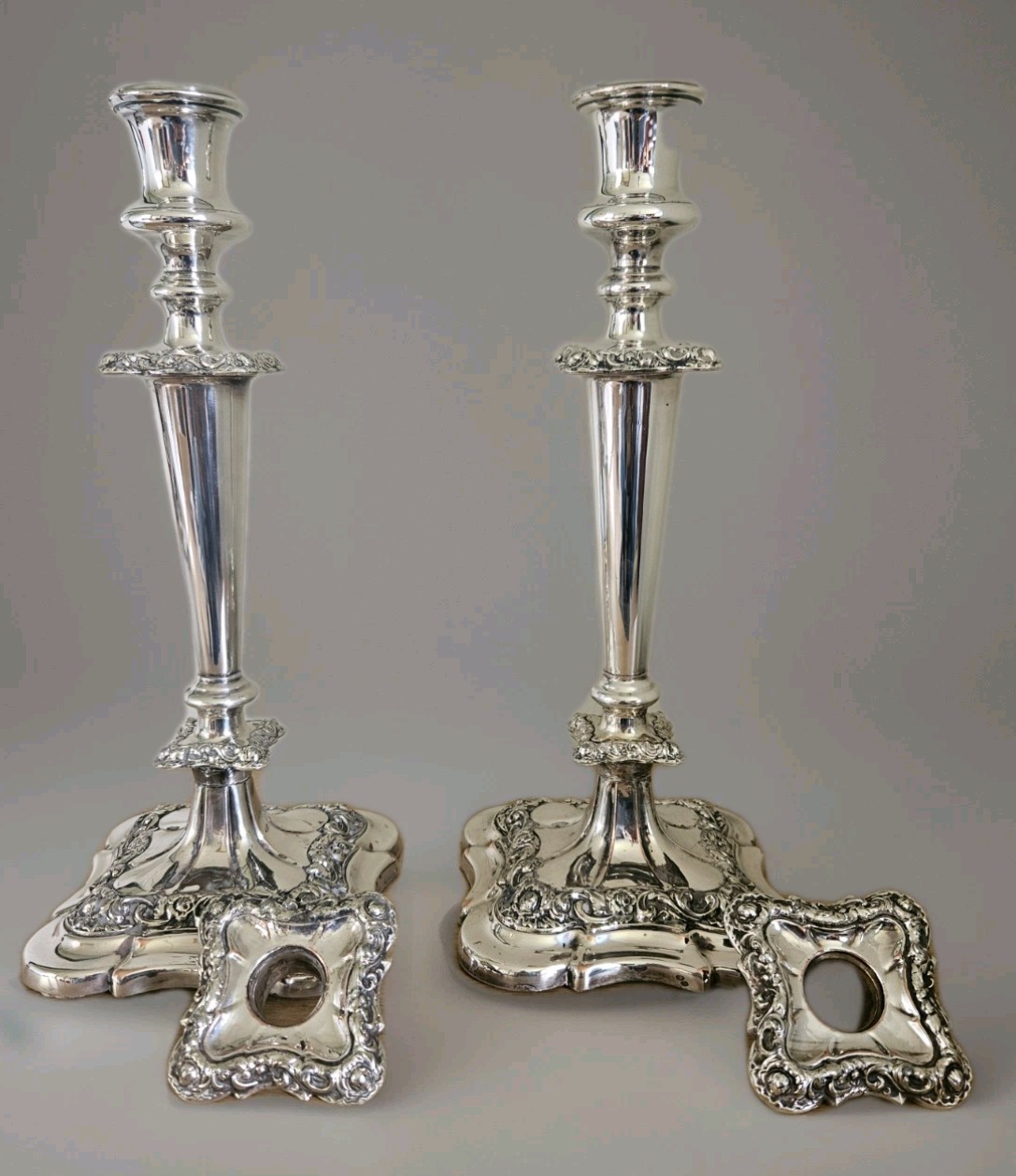 Silver-Plated Candlesticks Pair of 1920’s Antique Candlesticks 31cm tall #2353
