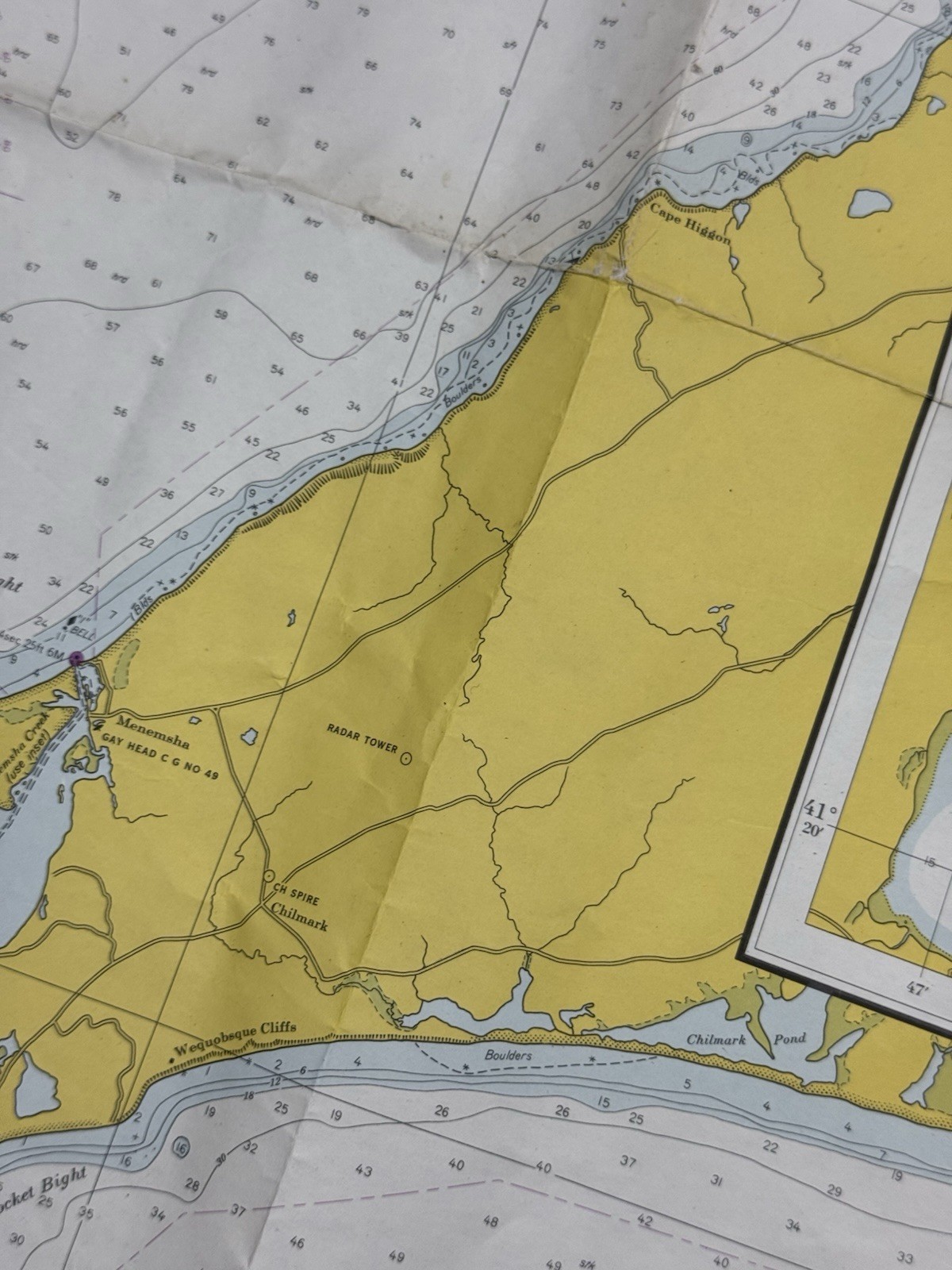 1965 Nautical Chart MARTHA’S VINEYARD 43.5″ x 35.75″ Coast & Geodetic Survey