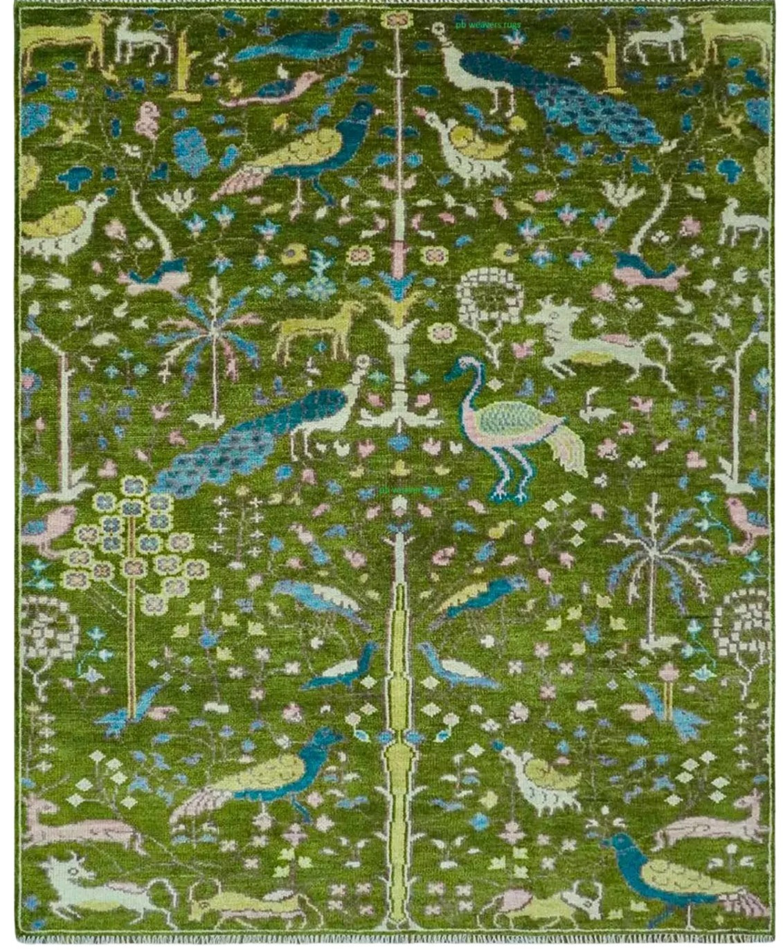 Green Oushak Rugs 8×11 9×12 10×14 12×15 Plants & Birds Style Livingroom Area Rug