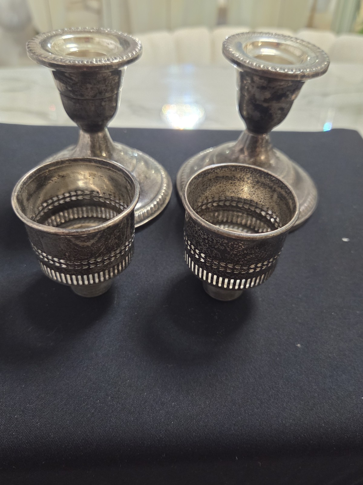 Fisher Sterling .925 Weighted Candlesticks w/ Removable Bobeches Pair