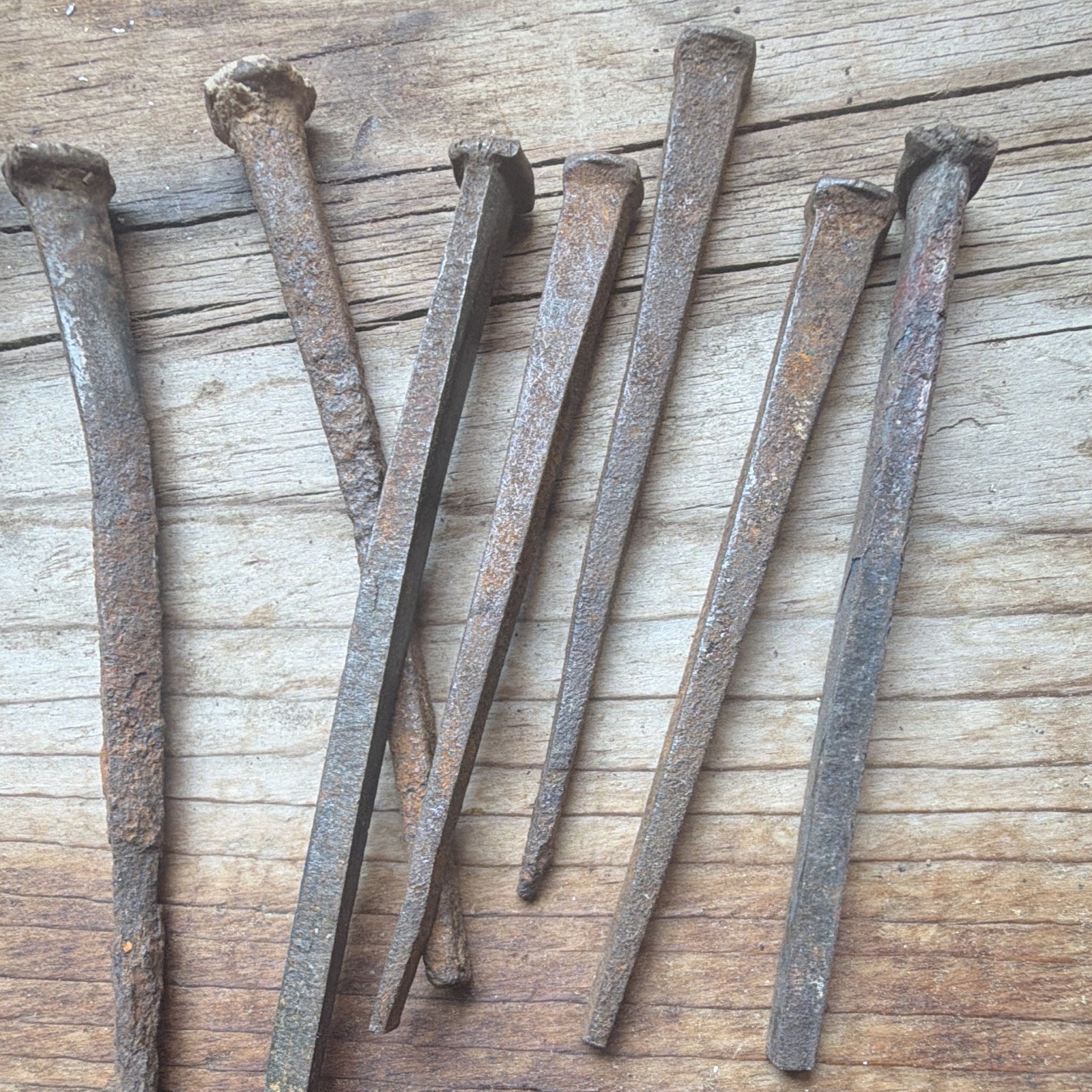 Antique Original Pre-1890 Iron Square Cut Nails Lot, Reclaimed Rusted Brown/Gray