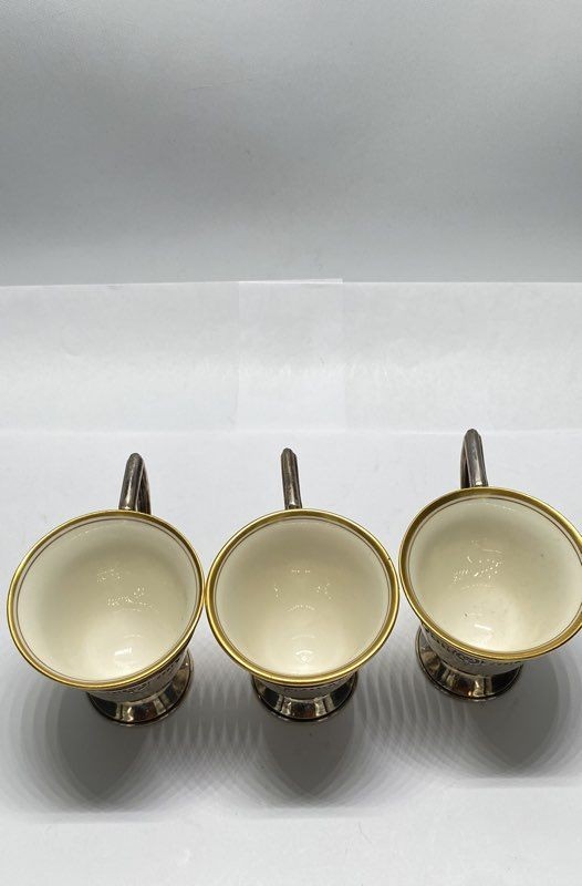 Lenox Bone China & Sterling Silver 925 Demitasse Cups Set of 3 Floral Swag