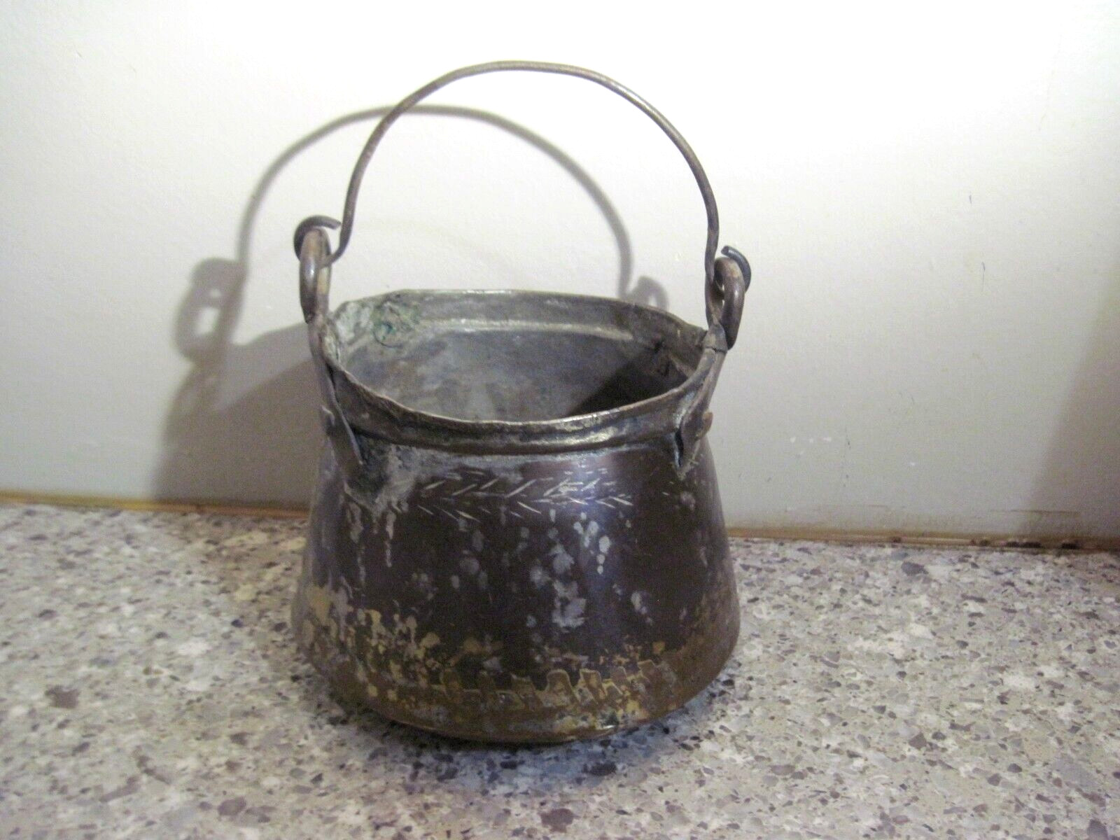 Antique Primitive Copper and Brass Hand Forged Cauldron 6″