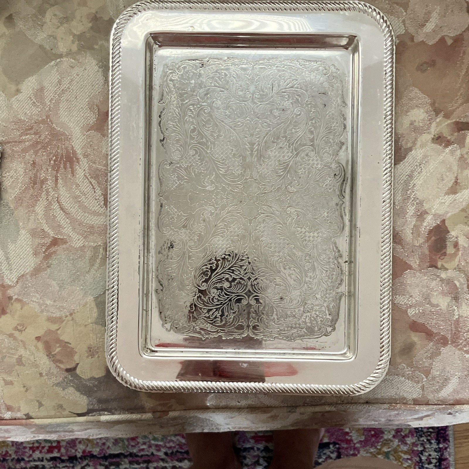 Silverplate Acanthus Engraved Serving Tray Platter Victorian 1900-1940
