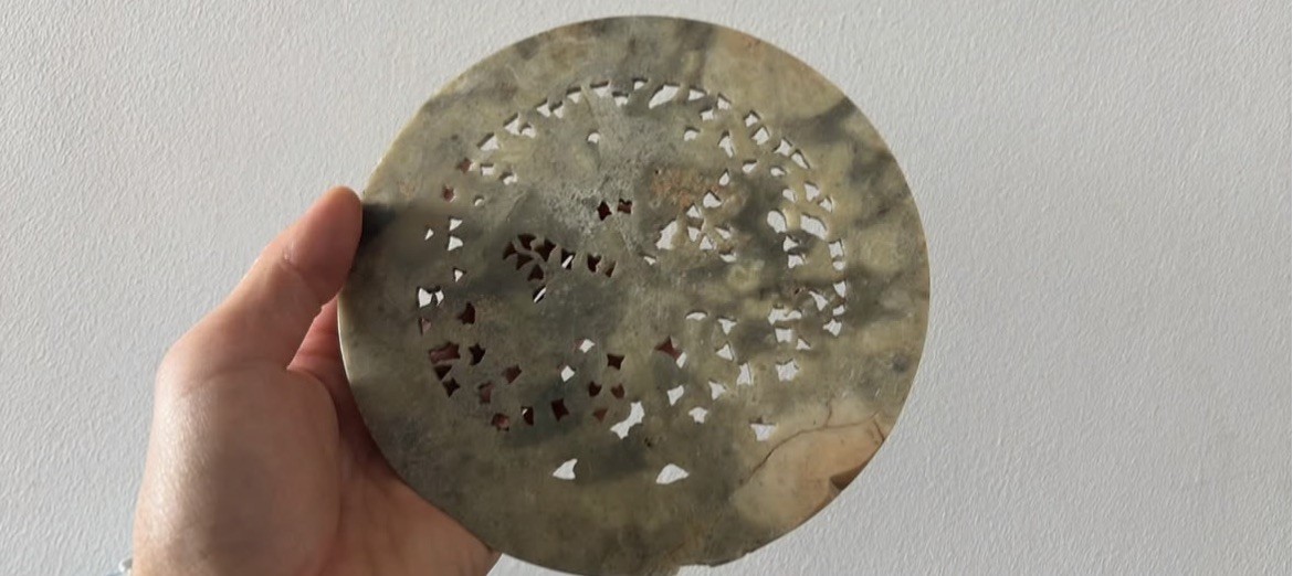 Vintage Chinese Hand Carved Jade-Type Hardstone Pierced Dragon Plaque 16cm