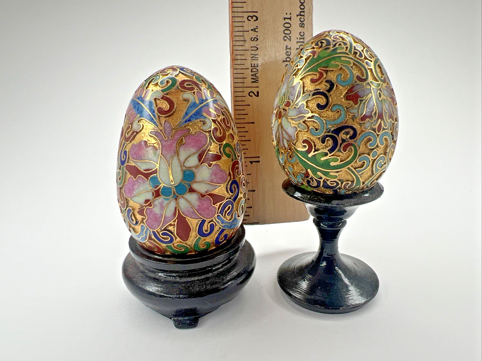 Vintage Art Deco Chinese Cloisonné Egg gold-tone Floral Enamel Decoration 1940