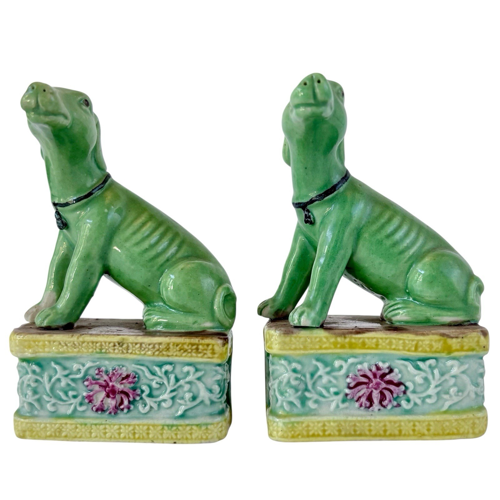 Small Chinese Export Mud Dog Figurines Circa Early 20th Century Pair Set of 2