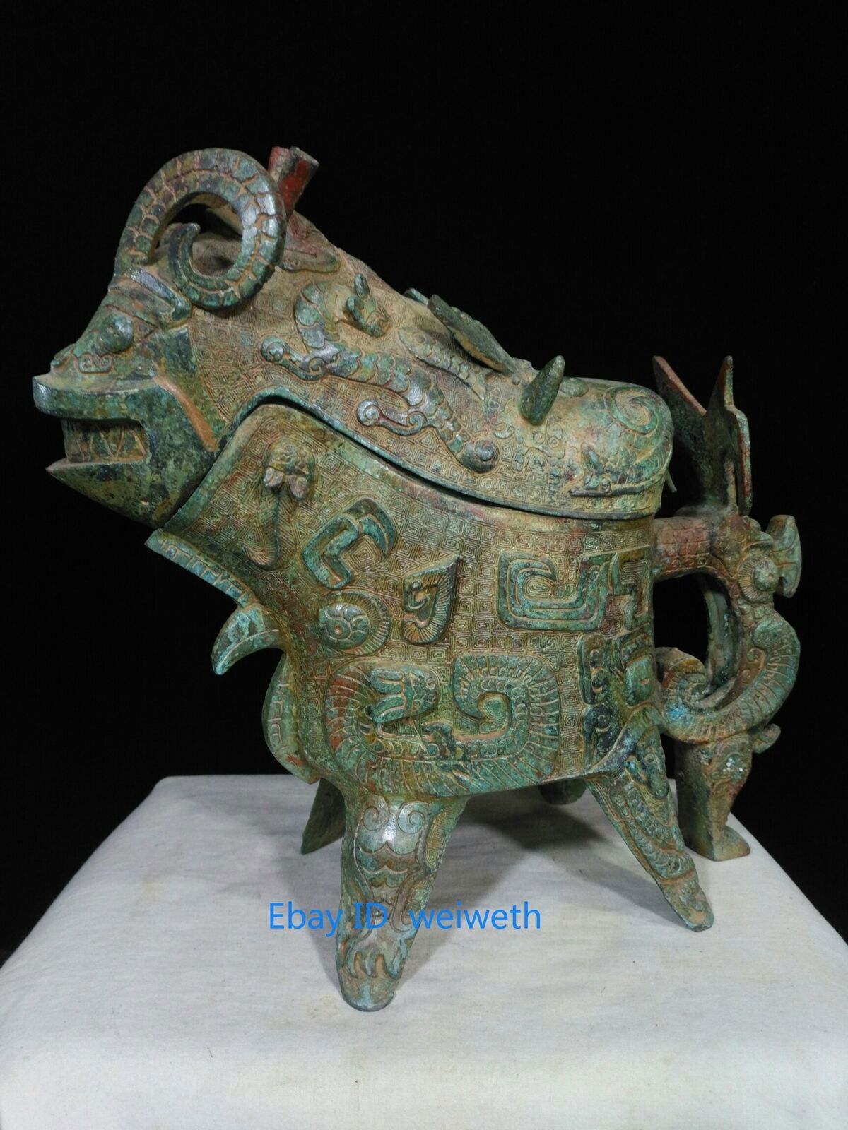 9.8” Collection Old Handwork Bronze Vessels and Sheep Cups Shang Dynasty Statue